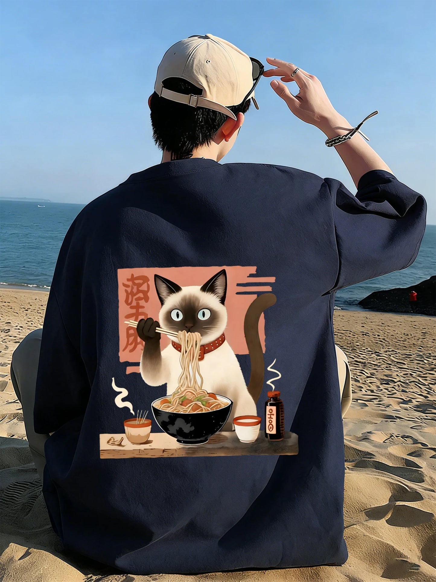 Siamese Cat Eat Noodles T-Shirt