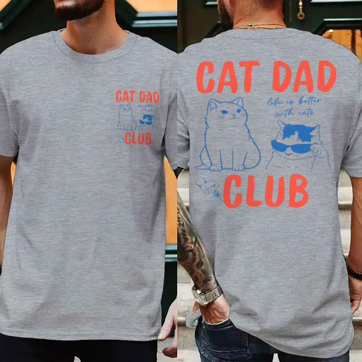 Cat Dad Club T-Shirt with Front and Back Graphics
