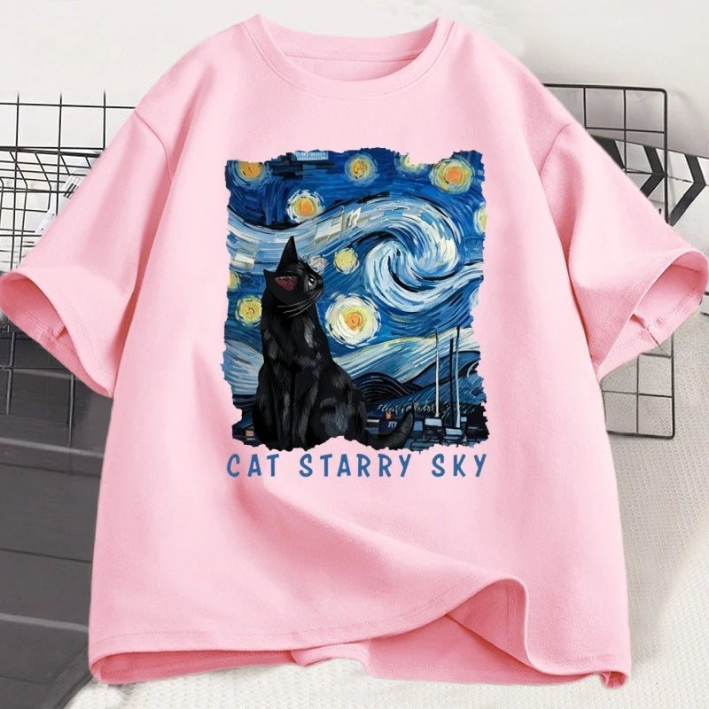Black Cat "Starry Sky Night" T-Shirt
