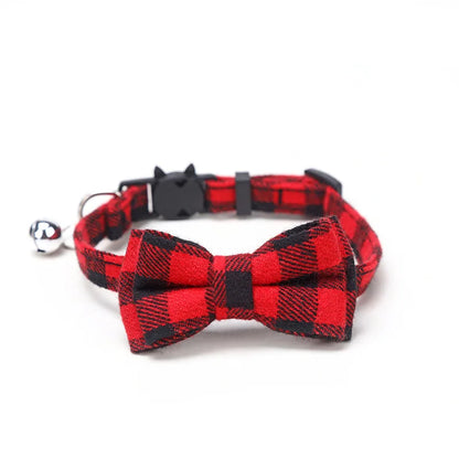 Cute Plaid Pet Collar with Bow Tie & Bell