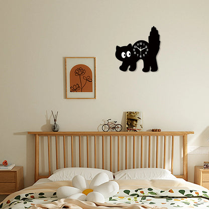 Fun Cute Black Cat Wooden Wall Clock
