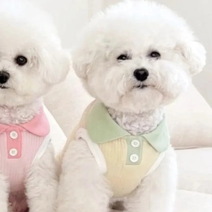 Sleeveless Ribbed Dog Polo Shirt with Contrast Collar