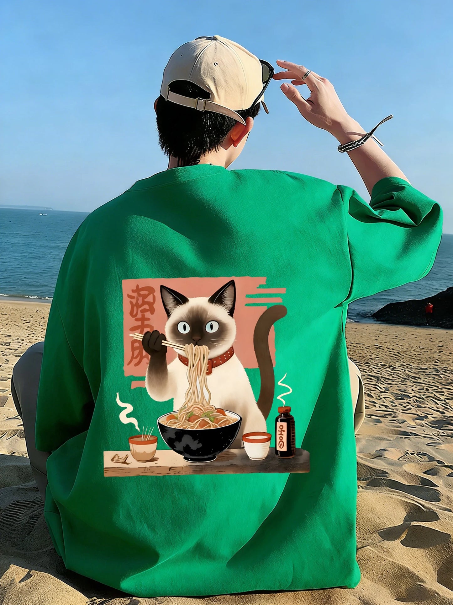 Siamese Cat Eat Noodles T-Shirt