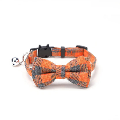 Cute Plaid Pet Collar with Bow Tie & Bell