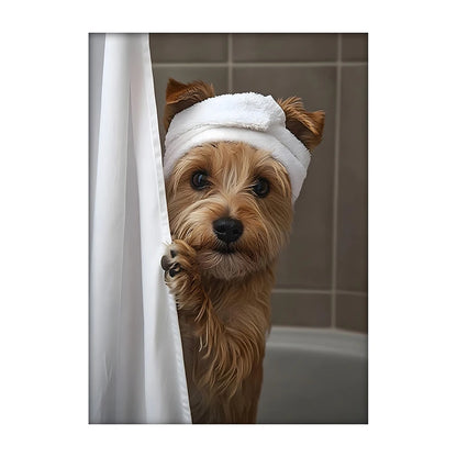 Art mural mignon de serviette de chiens de douche