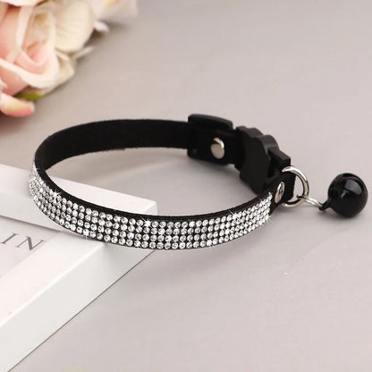 ปลอกคอแมวหนัง Rhinestone