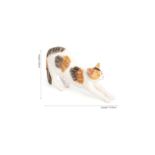 Realistic Stretching Calico Cat Figurine