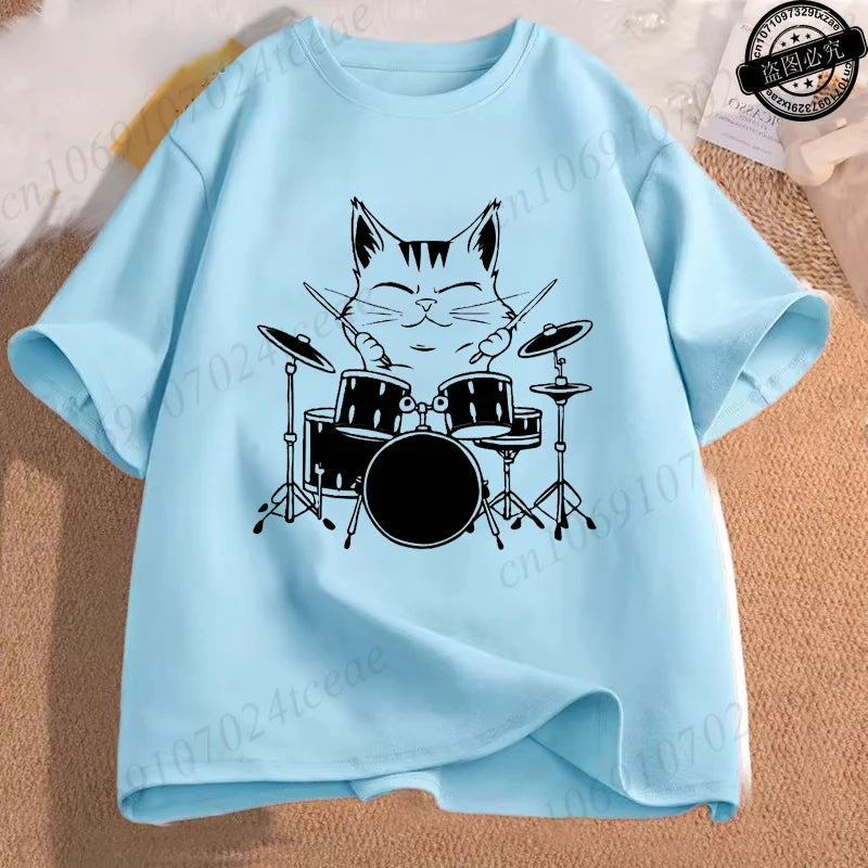 Drumming Cat Music T Shirt