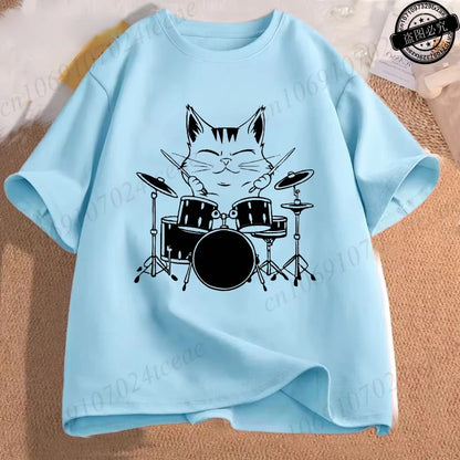 Drumming Cat Music T Shirt