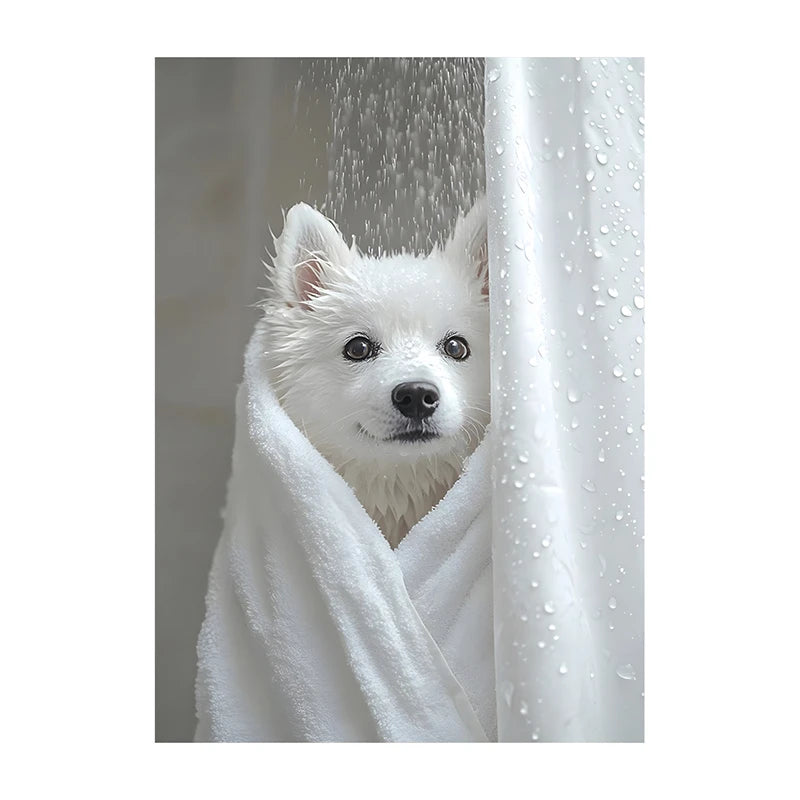 Art mural mignon de serviette de chiens de douche