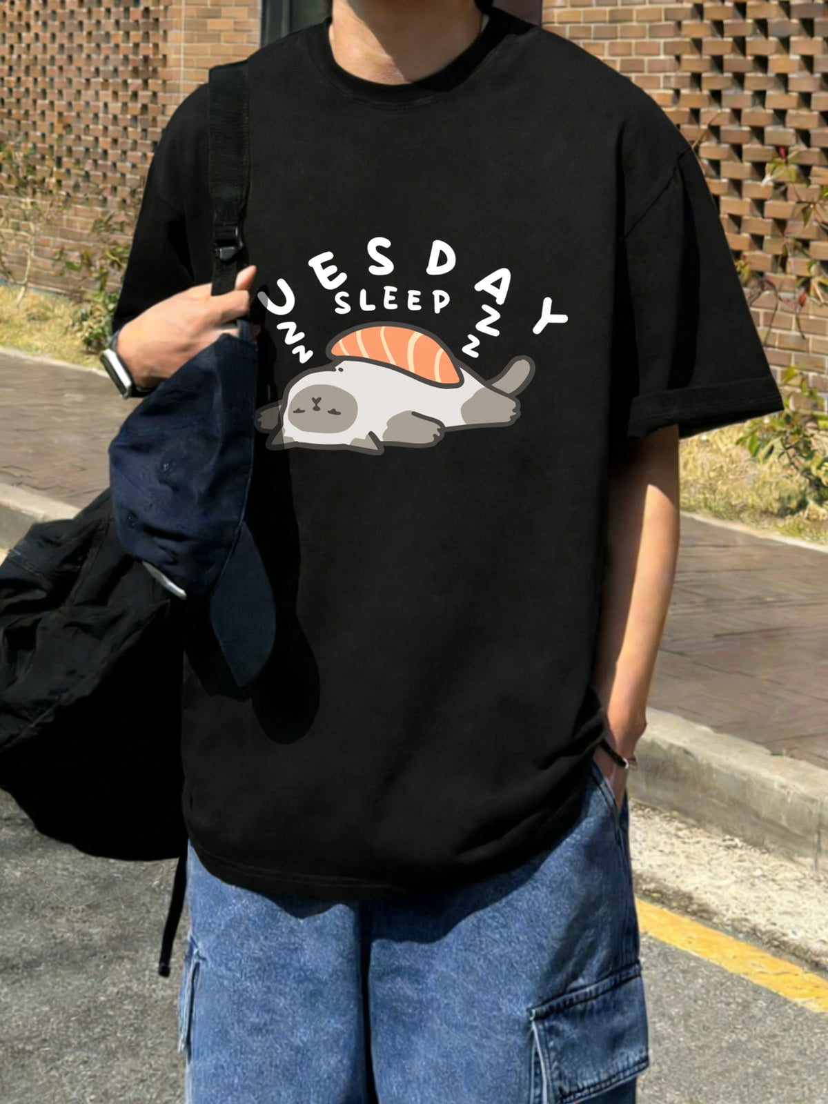 Sleeping Cat Cotton Graphic T-Shirt
