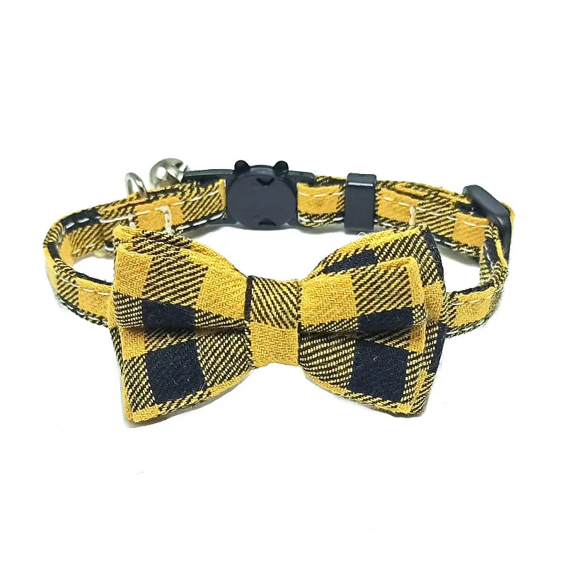 Cute Plaid Pet Collar with Bow Tie & Bell
