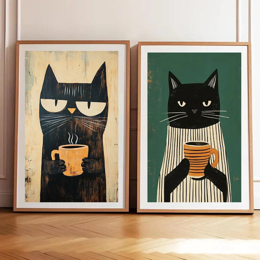 Black Cat Drink Coffee Poster
