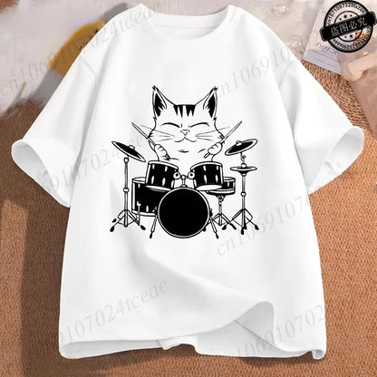 Drumming Cat Music T Shirt