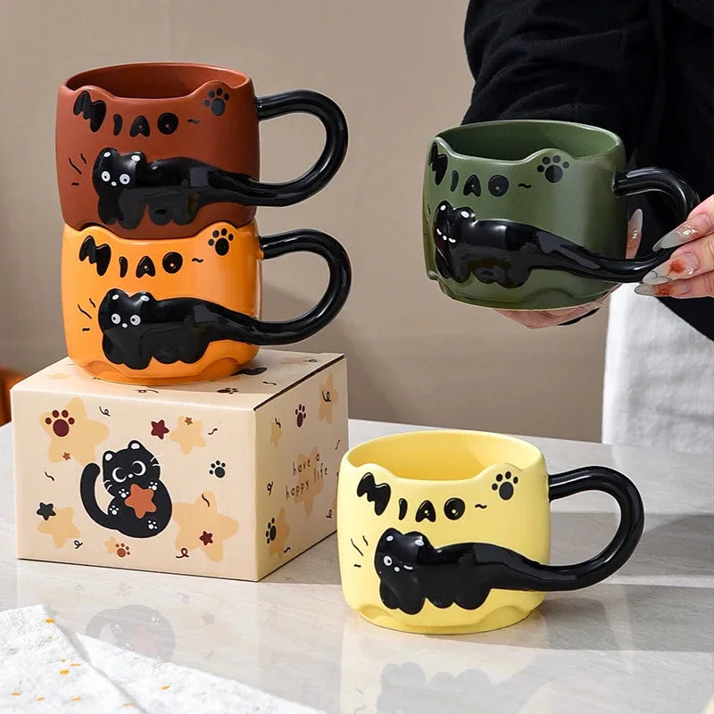 กาแฟแก้วมัคน่ารักแมวดำ
