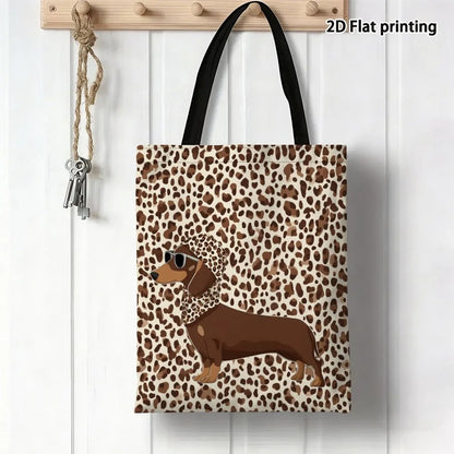 Dachshund Leopard-Print Tote Bag, 35 × 40 cm