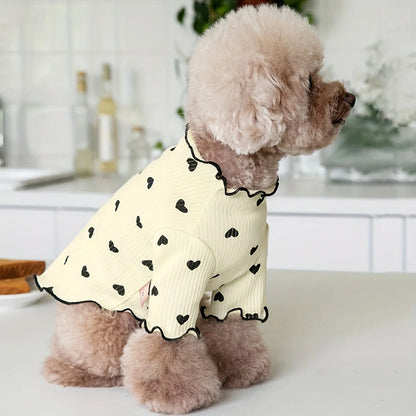 Heart-Print Waffle Dog Shirt with Ruffle Edges