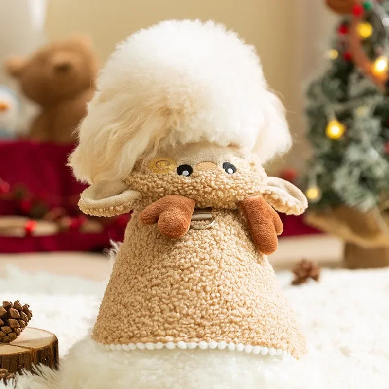Christmas Fleece Pet Cape with Festive Character Details