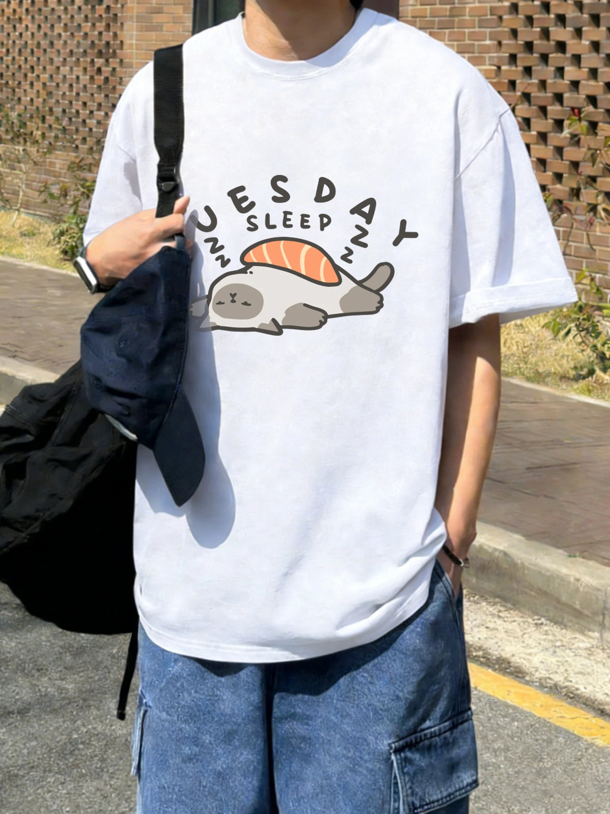 Sleeping Cat Cotton Graphic T-Shirt