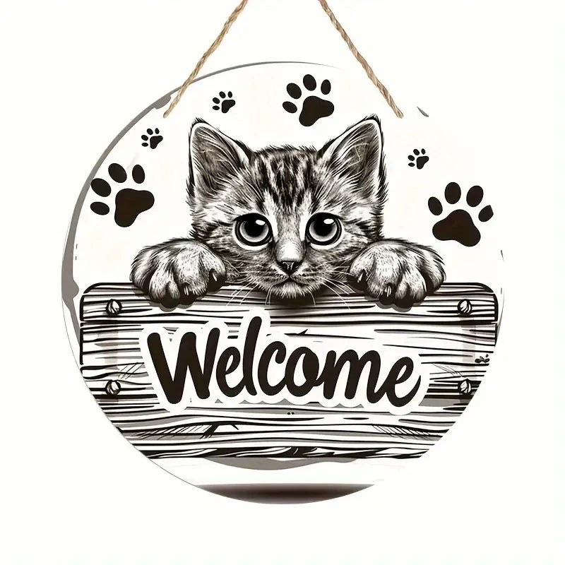 Letrero de madera de gato Bienvenido