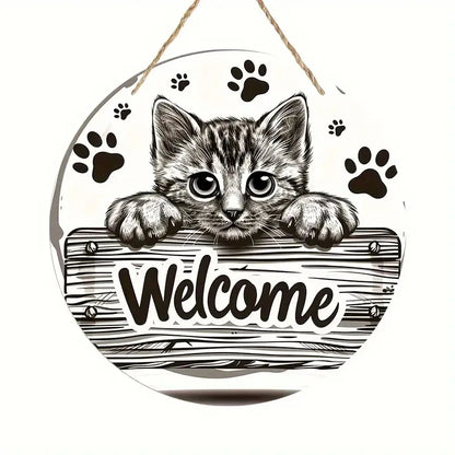 Letrero de madera de gato Bienvenido