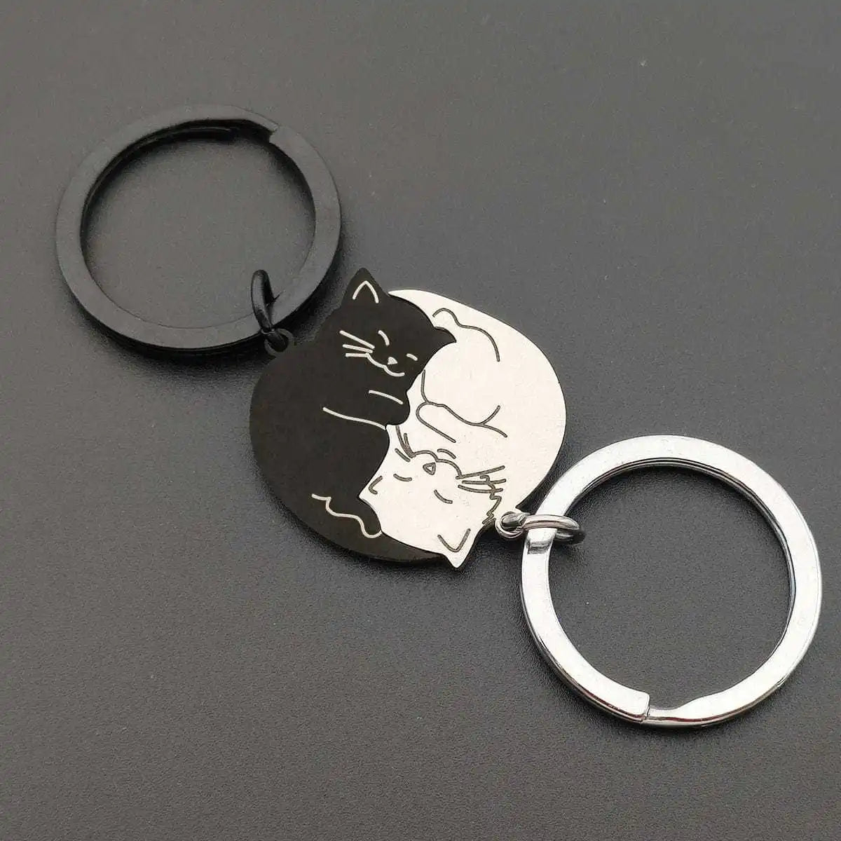 Couple de porte-clés chat de dessin animé en acier inoxydable