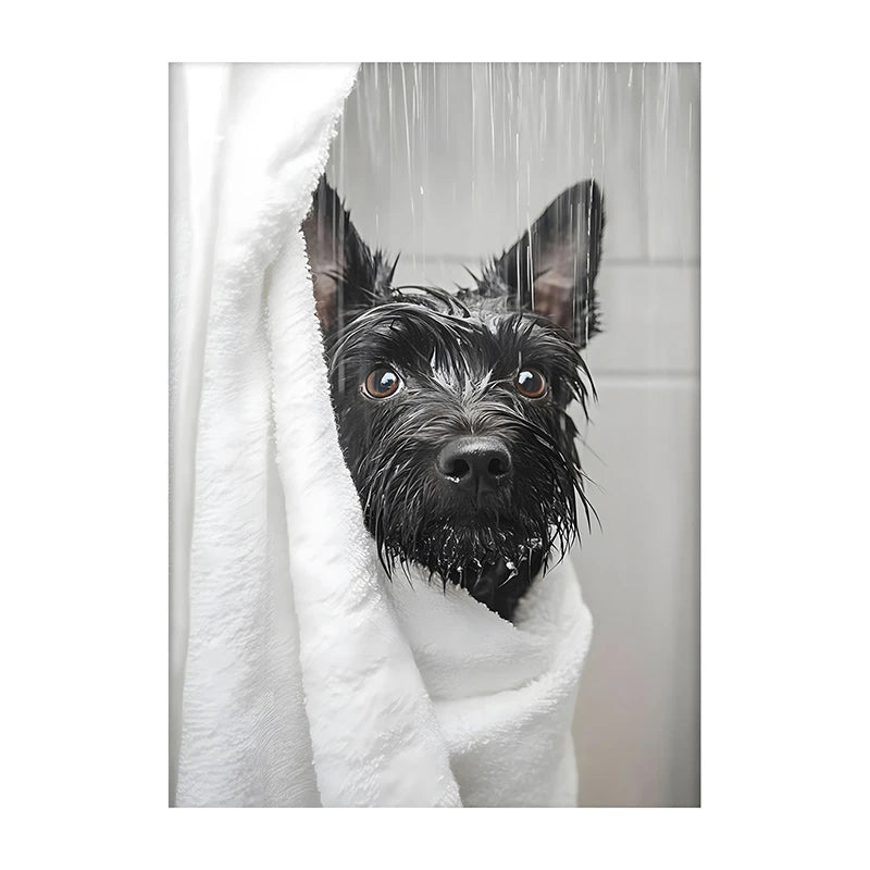 Art mural mignon de serviette de chiens de douche