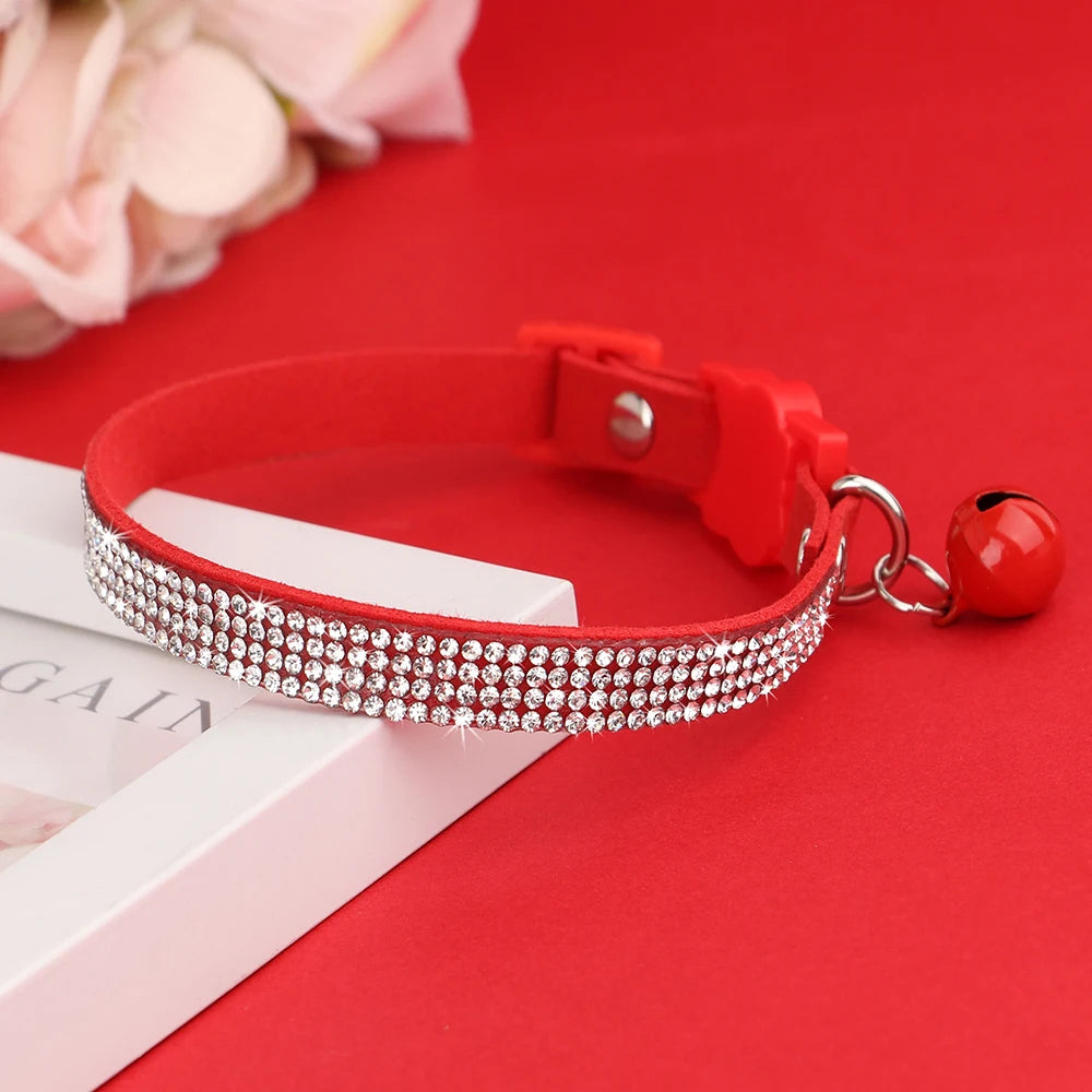 ปลอกคอแมวหนัง Rhinestone