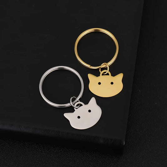 Porte-clés chat en acier inoxydable
