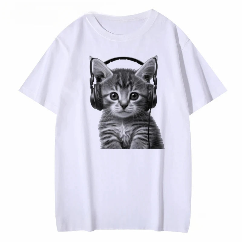 Women's Cat Headphones Graphic T-Shirt