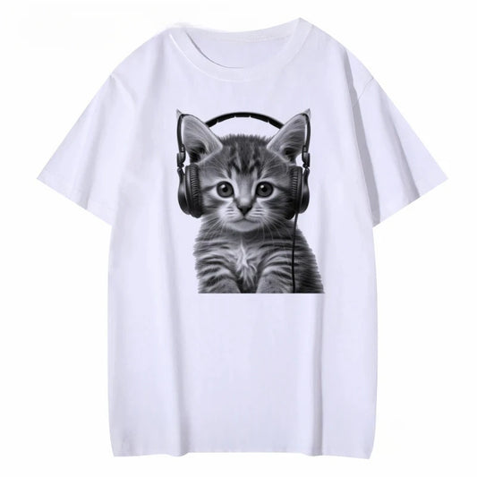 Women's Cat Headphones Graphic T-Shirt