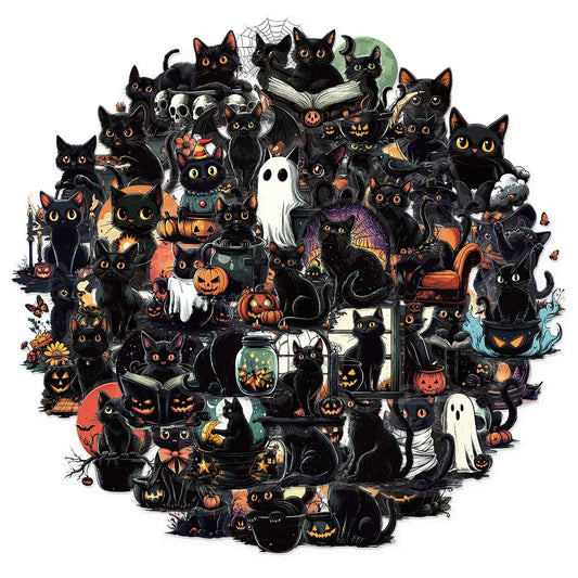 Spooky Halloween Black Cat Stickers Pack