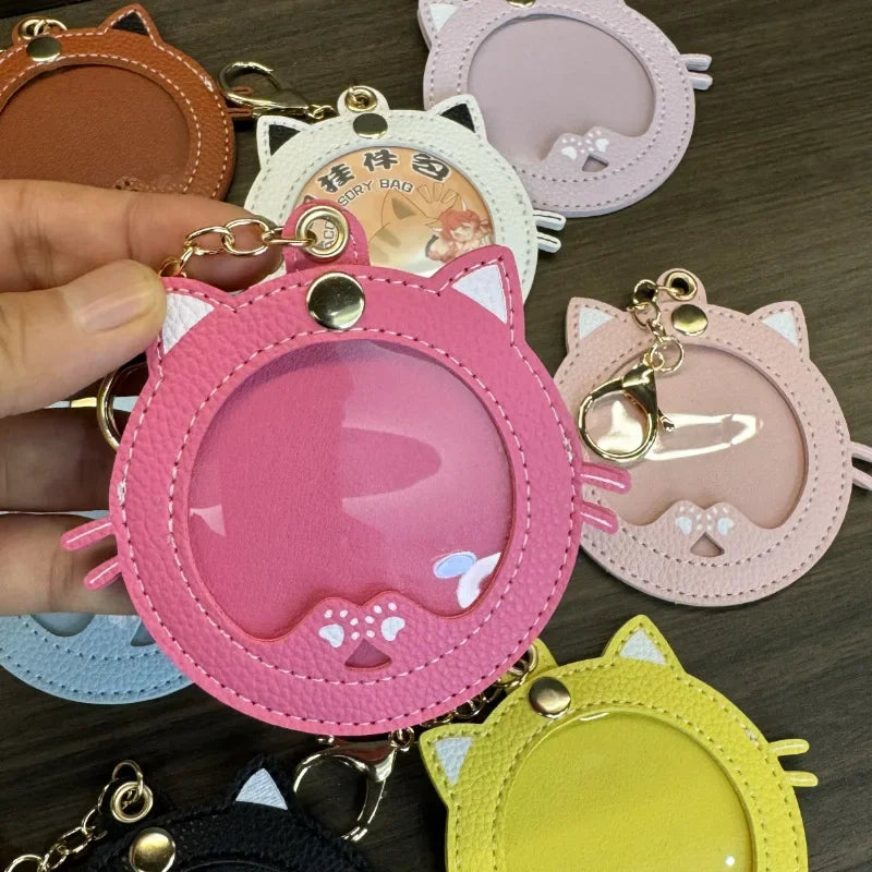 Pendentif de sac photo en cuir chat