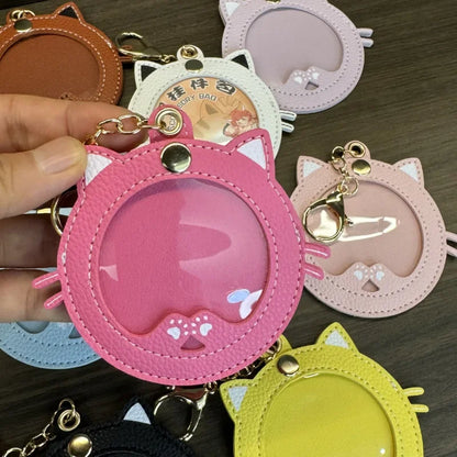 Pendentif de sac photo en cuir chat