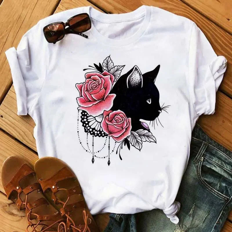 เสื้อยืดลายแมวน่ารัก
