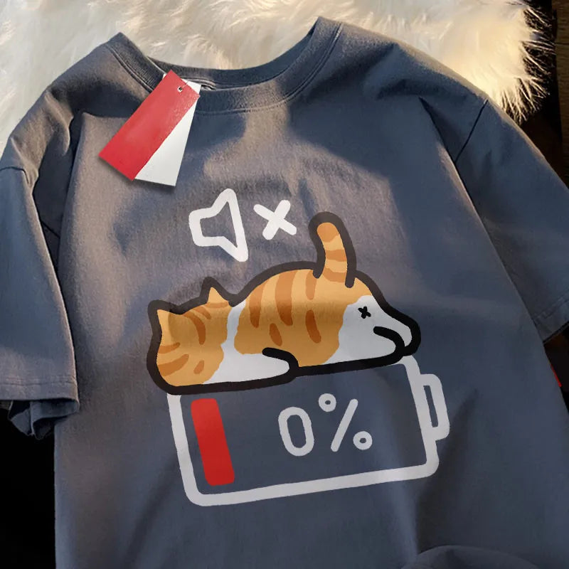 Battery Died Cat Cartoon Shirt