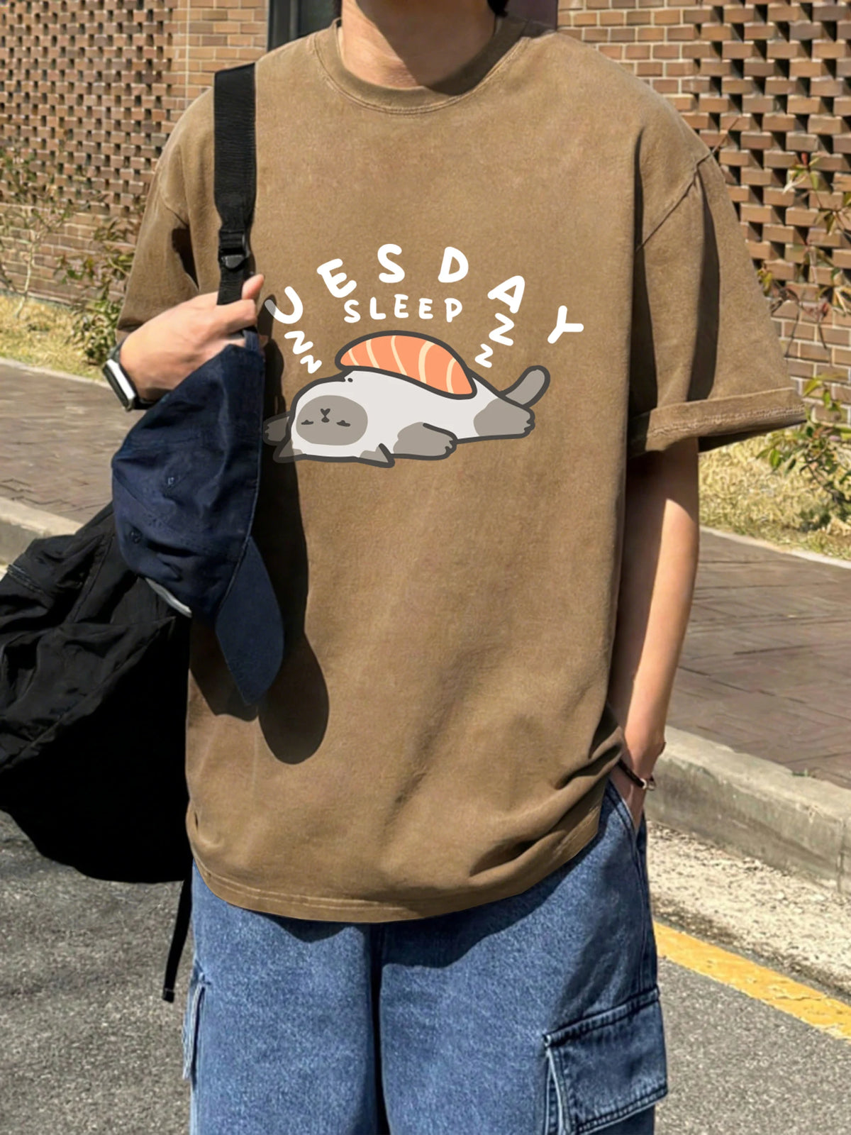 Sleeping Cat Cotton Graphic T-Shirt