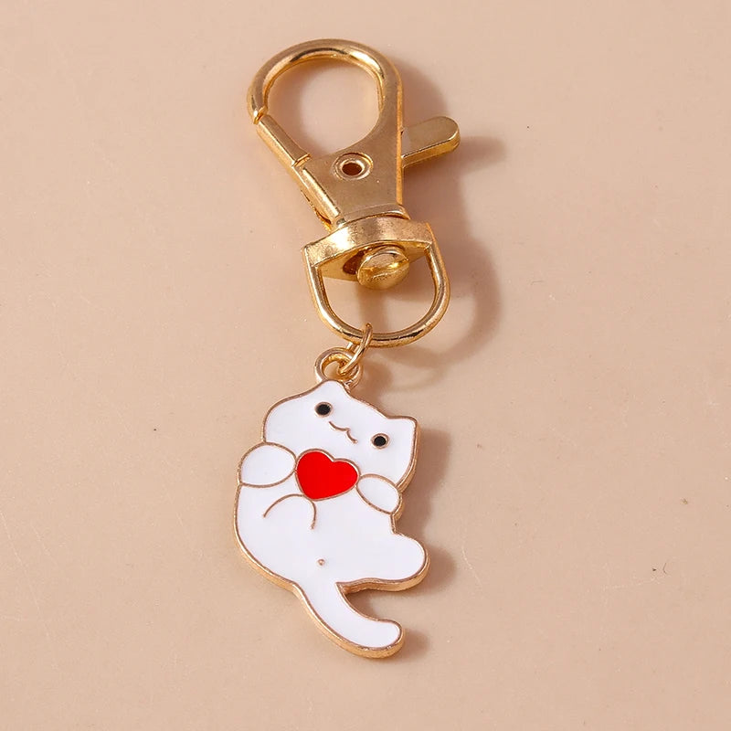 Porte-clés chat en émail mignon