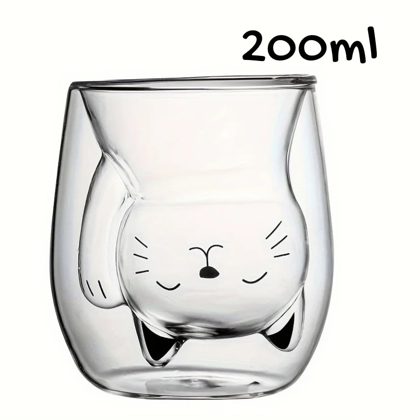 Tasse à double paroi en verre chat mignon