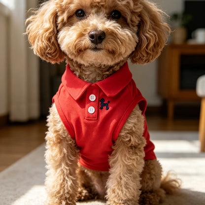 Red Sleeveless Dog Polo Shirt with Button Collar