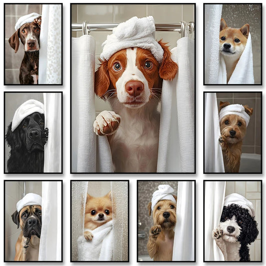 Cute Shower Dogs Towel Wall Art