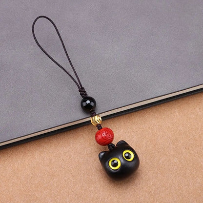 Porte-clés chat porte-bonheur en bois