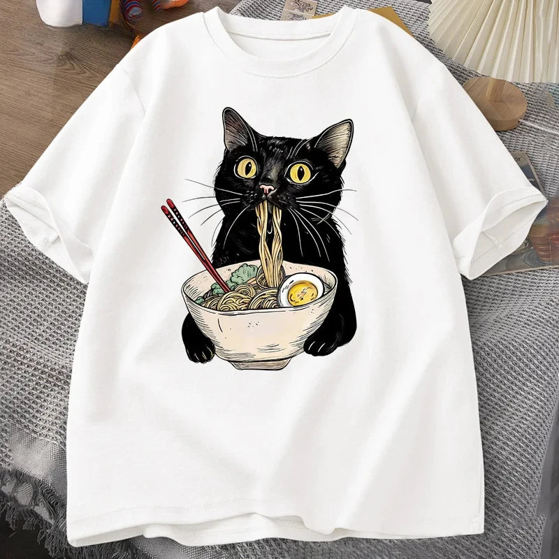 T-shirt Chat Nourriture Ramen
