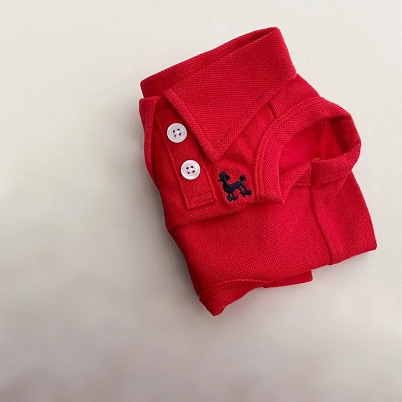 Sleeveless Cotton Dog Polo Shirt with Button Collar