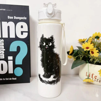 Bouteille d'eau de dessin animé de chat noir