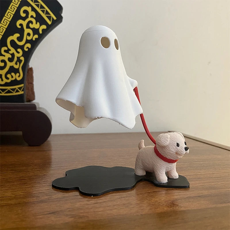 Cute Ghost With Dog Statue