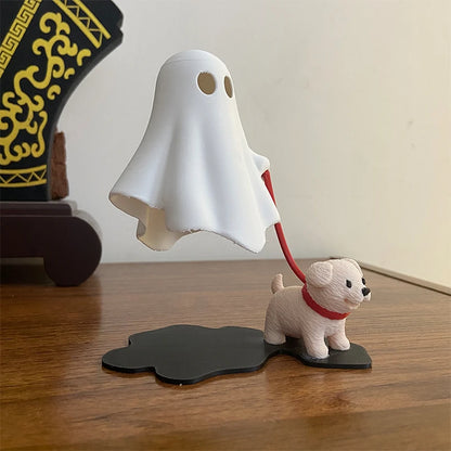 Cute Ghost With Dog Statue