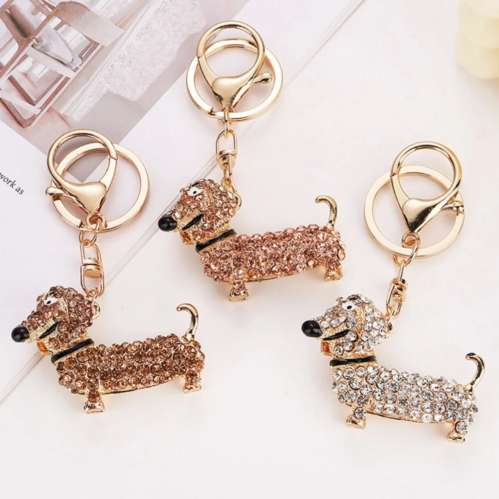 Rhinestone Dachshund Keychain with Clip, Random Color