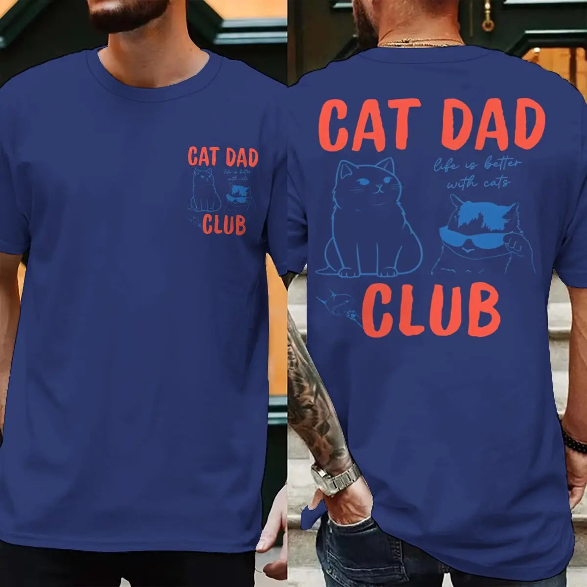 Cat Dad Club T-Shirt with Front and Back Graphics