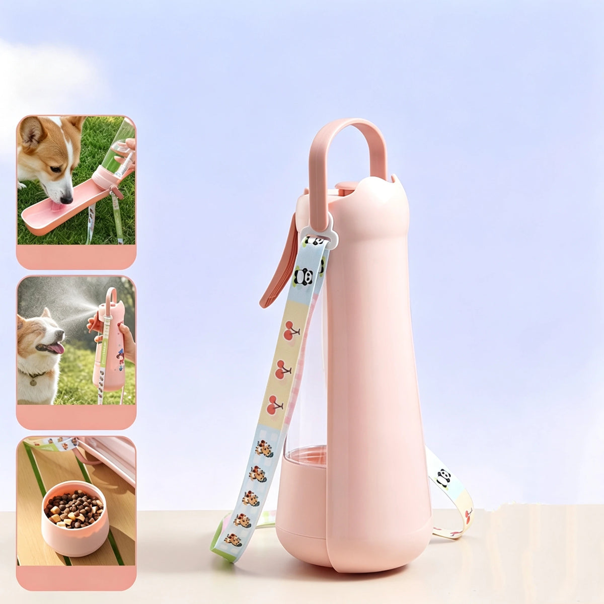 3-in-1 Pet Water Bottle with Spray and Food Storage